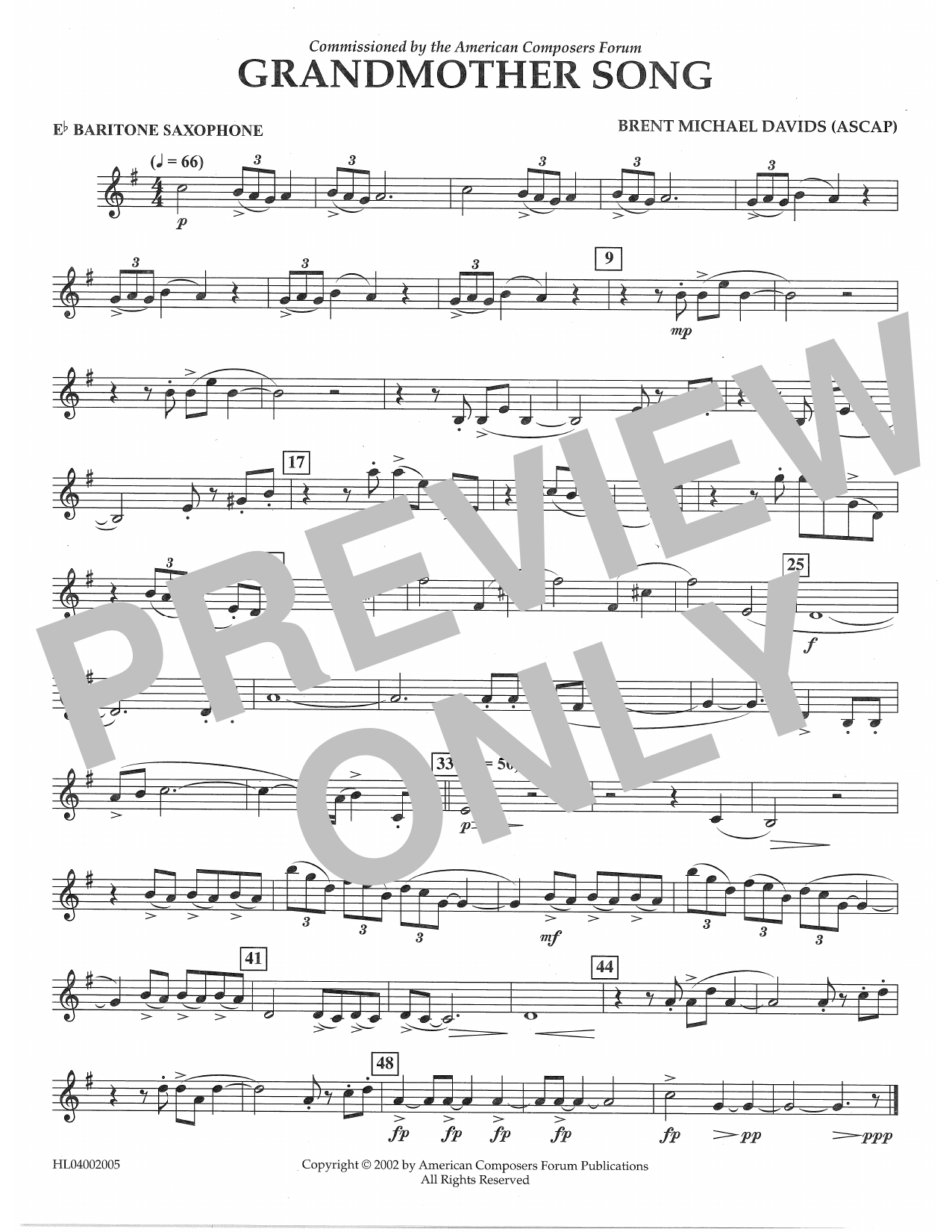 Brent Michael Davids Grandmother Song - Eb Baritone Saxophone Sheet Music Notes & Chords for Concert Band - Download or Print PDF