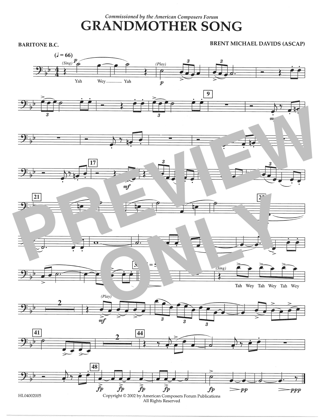 Brent Michael Davids Grandmother Song - Euphonium in Bass Clef Sheet Music Notes & Chords for Concert Band - Download or Print PDF
