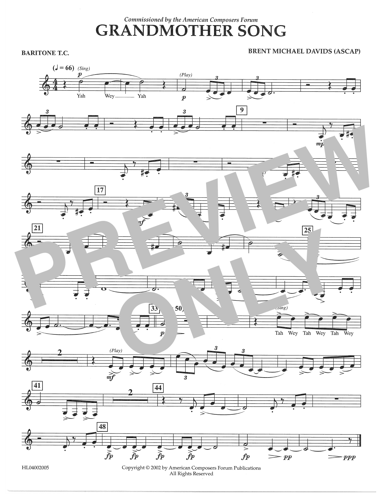 Brent Michael Davids Grandmother Song - Euphonium in Treble Clef Sheet Music Notes & Chords for Concert Band - Download or Print PDF