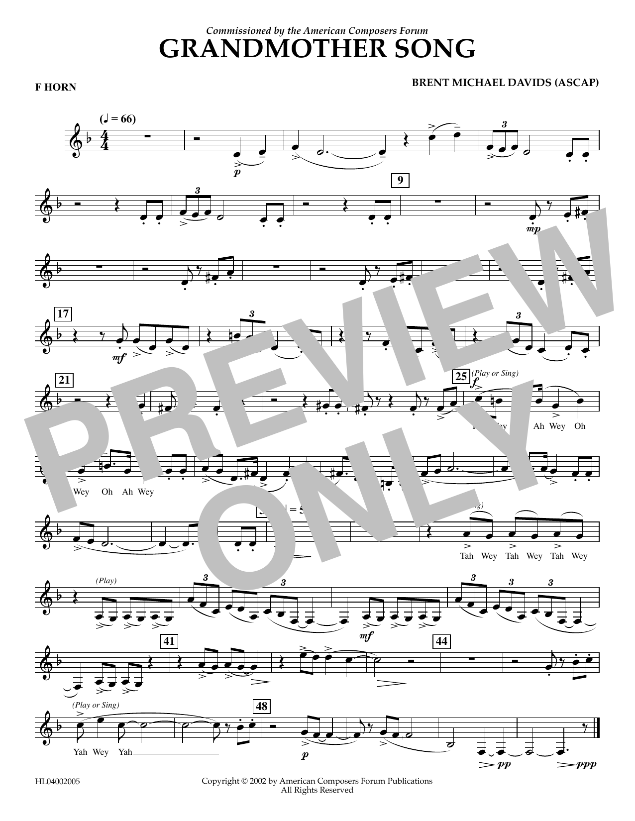 Brent Michael Davids Grandmother Song - F Horn Sheet Music Notes & Chords for Concert Band - Download or Print PDF