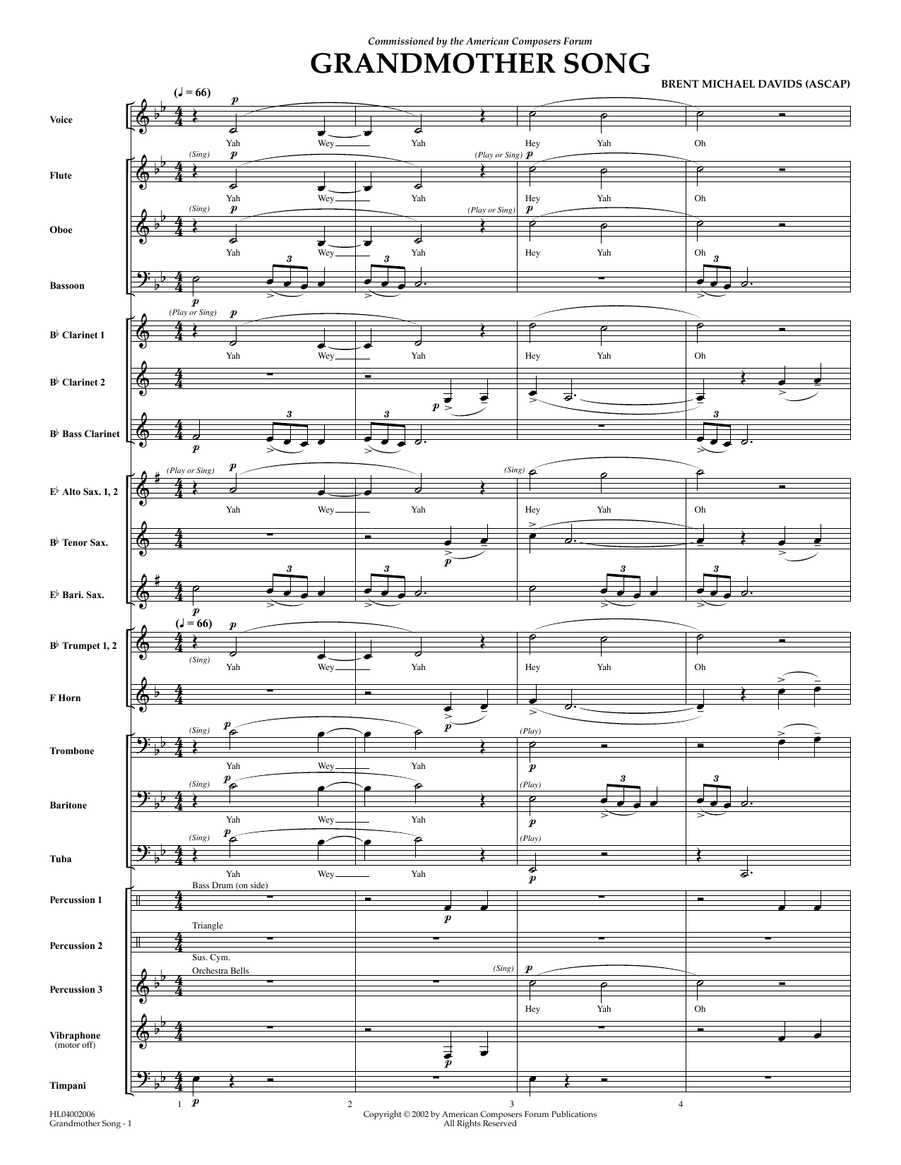 Brent Michael Davids Grandmother Song - Full Score Sheet Music Notes & Chords for Concert Band - Download or Print PDF