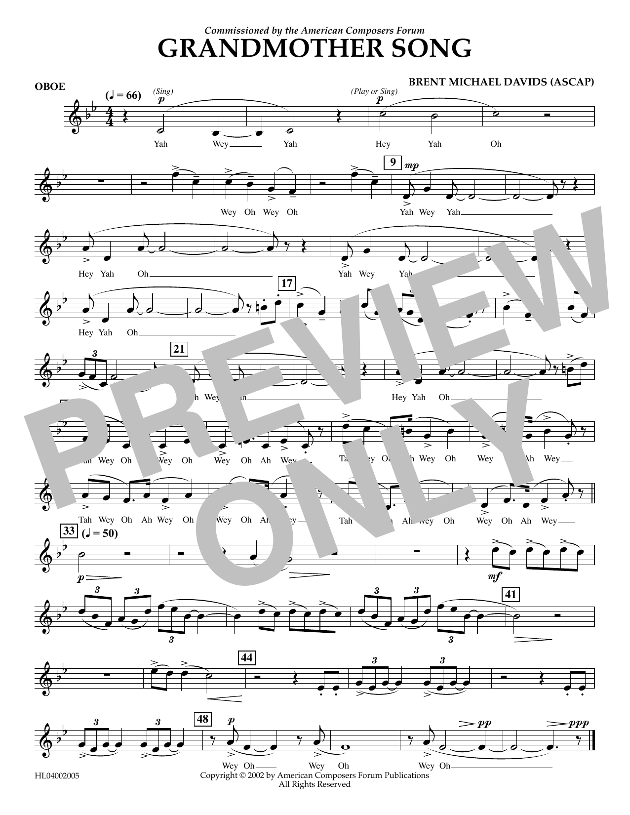 Brent Michael Davids Grandmother Song - Oboe Sheet Music Notes & Chords for Concert Band - Download or Print PDF