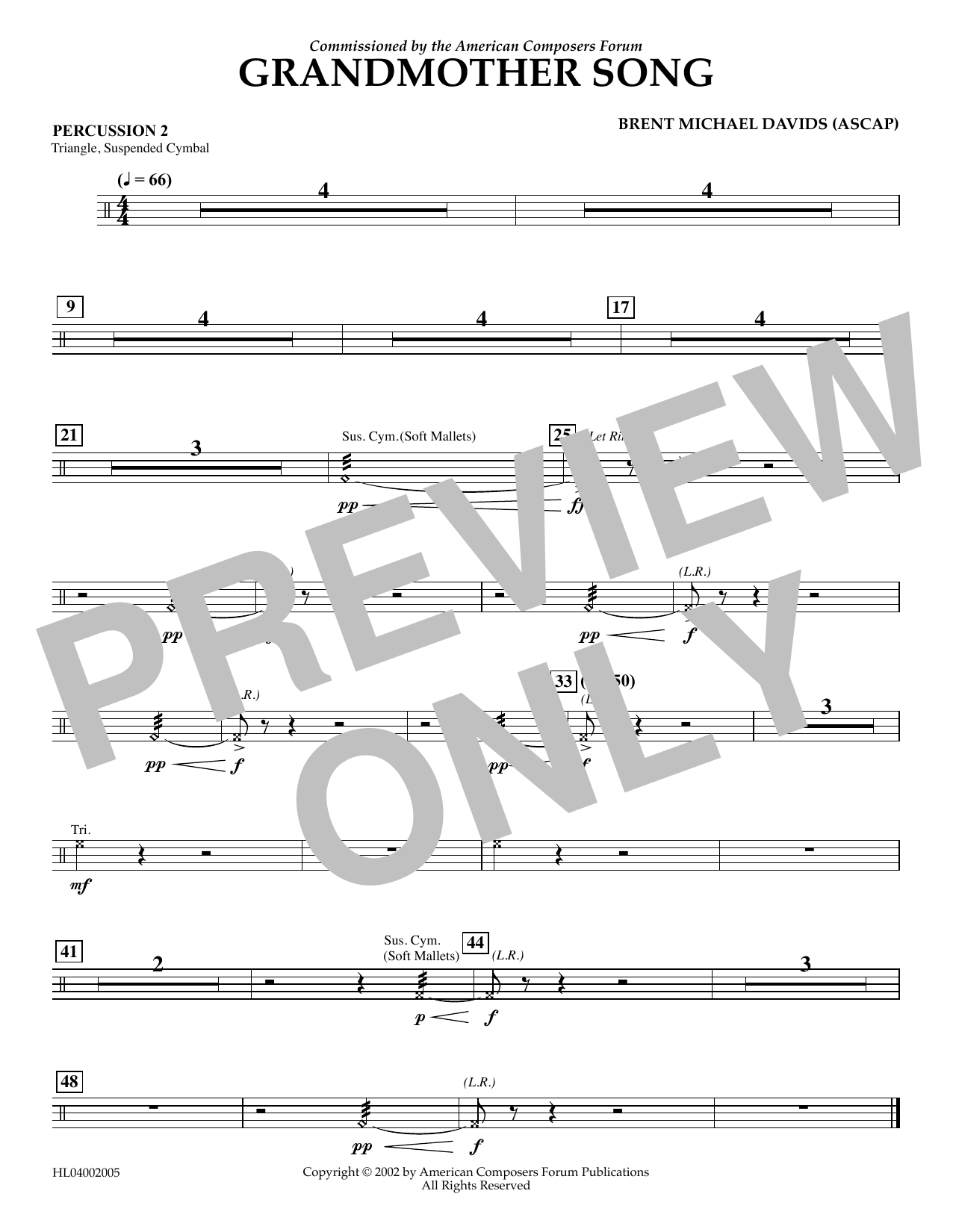 Brent Michael Davids Grandmother Song - Percussion 2 Sheet Music Notes & Chords for Concert Band - Download or Print PDF