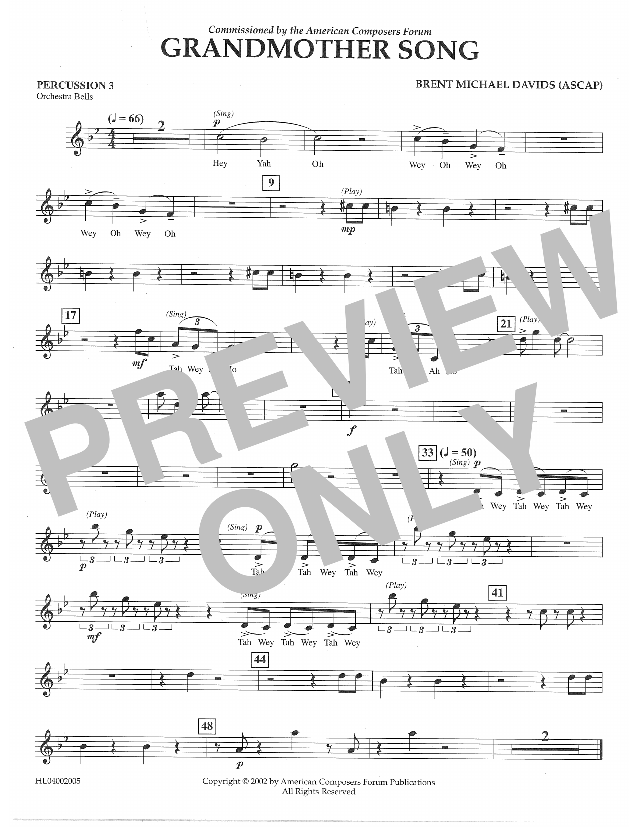 Brent Michael Davids Grandmother Song - Percussion 3 Sheet Music Notes & Chords for Concert Band - Download or Print PDF