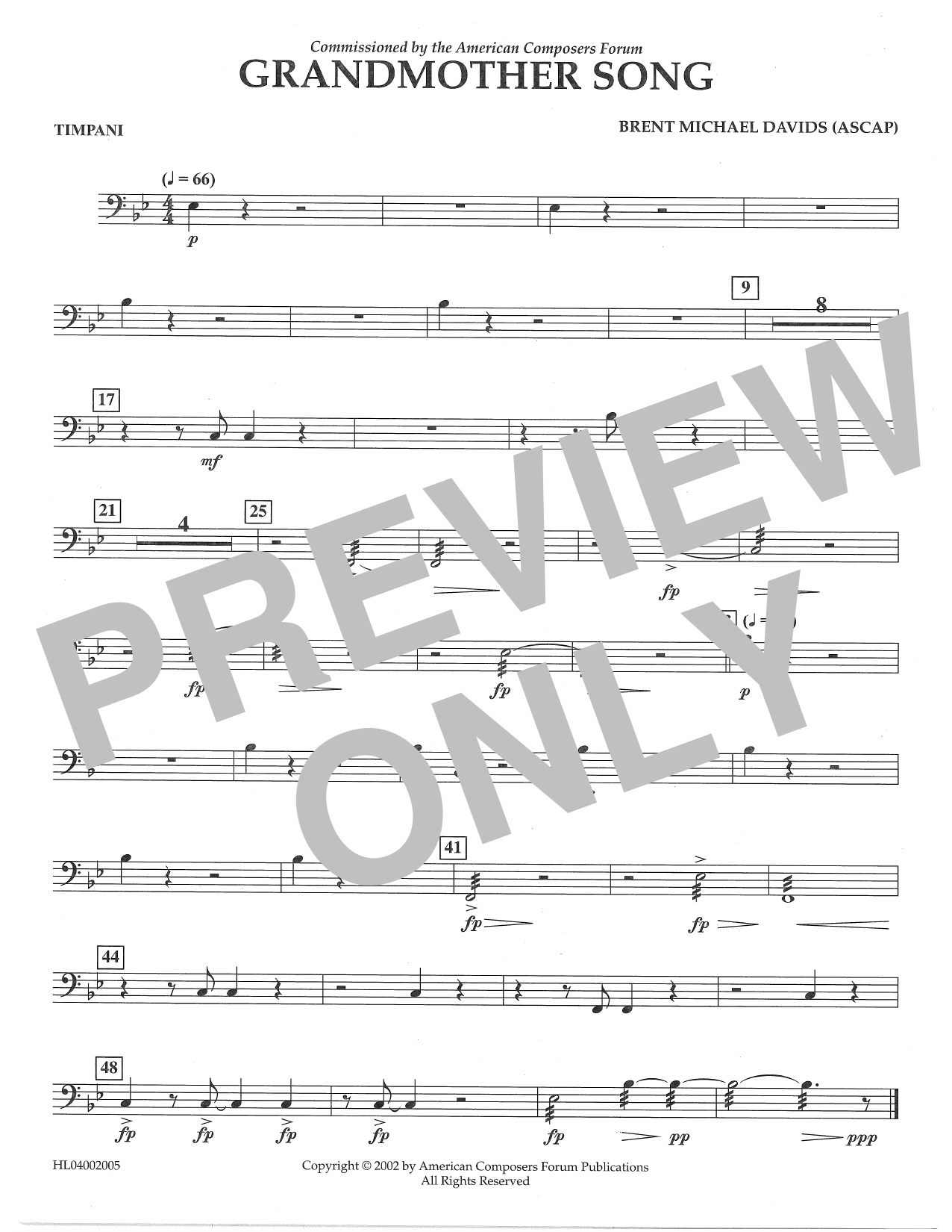 Brent Michael Davids Grandmother Song - Timpani Sheet Music Notes & Chords for Concert Band - Download or Print PDF