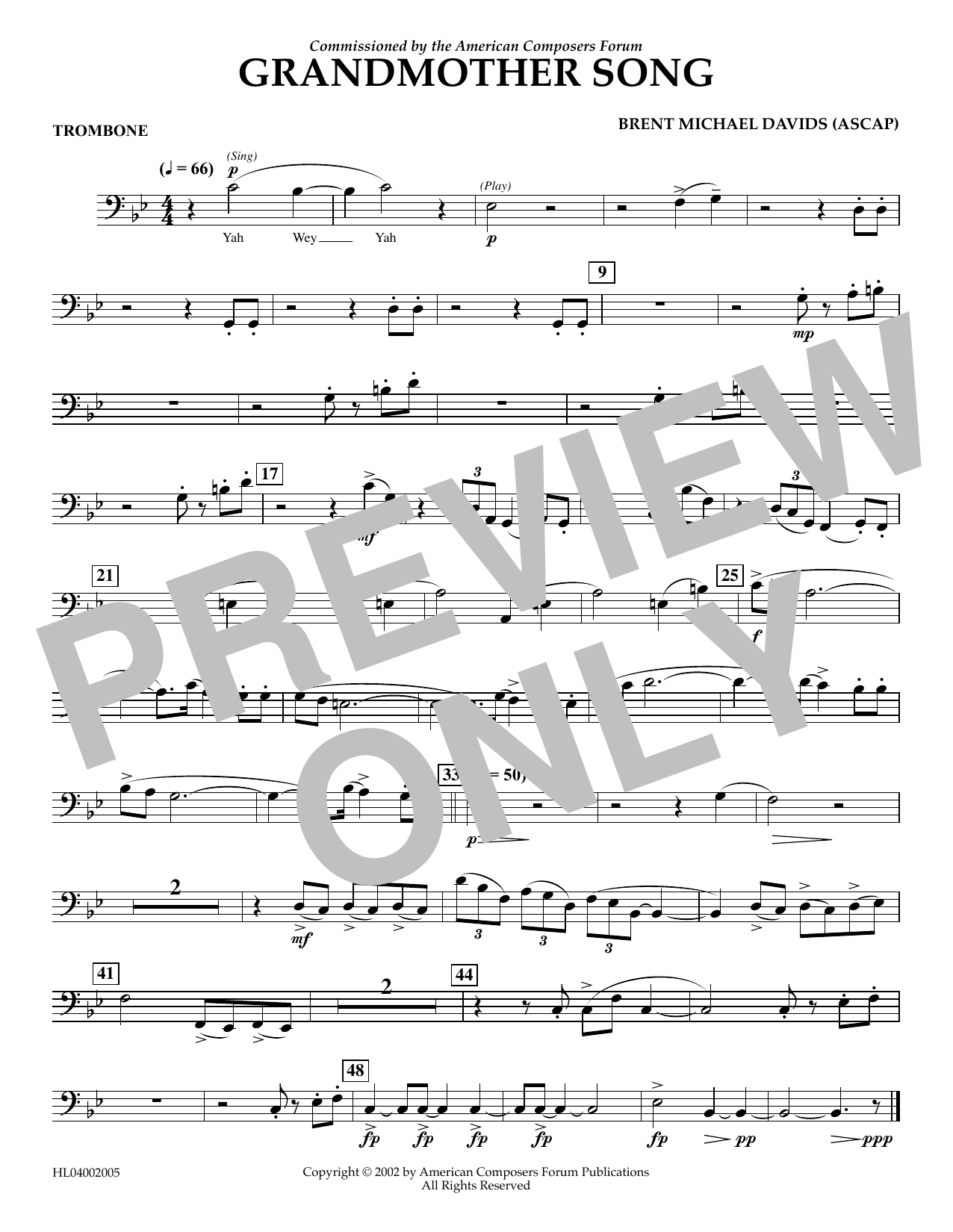 Brent Michael Davids Grandmother Song - Trombone Sheet Music Notes & Chords for Concert Band - Download or Print PDF