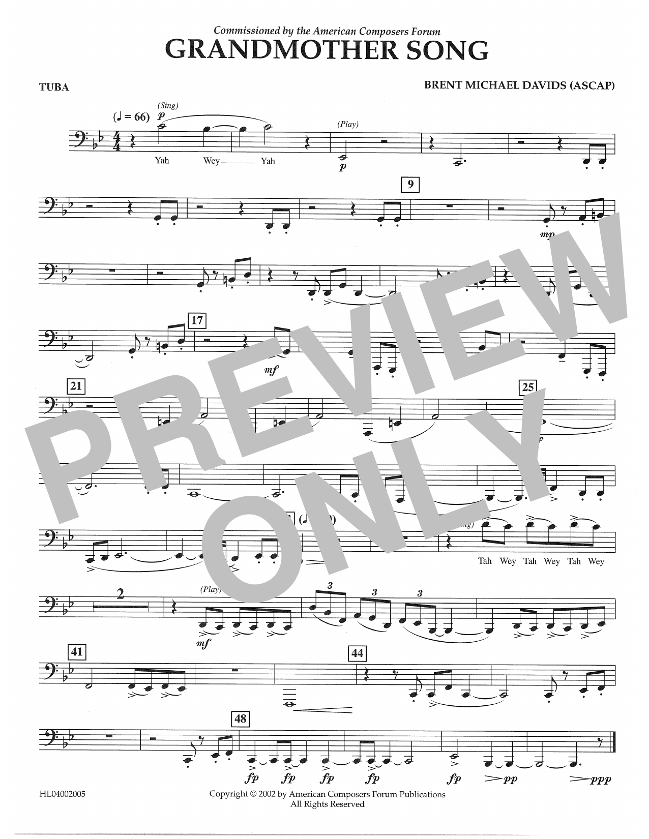 Brent Michael Davids Grandmother Song - Tuba Sheet Music Notes & Chords for Concert Band - Download or Print PDF
