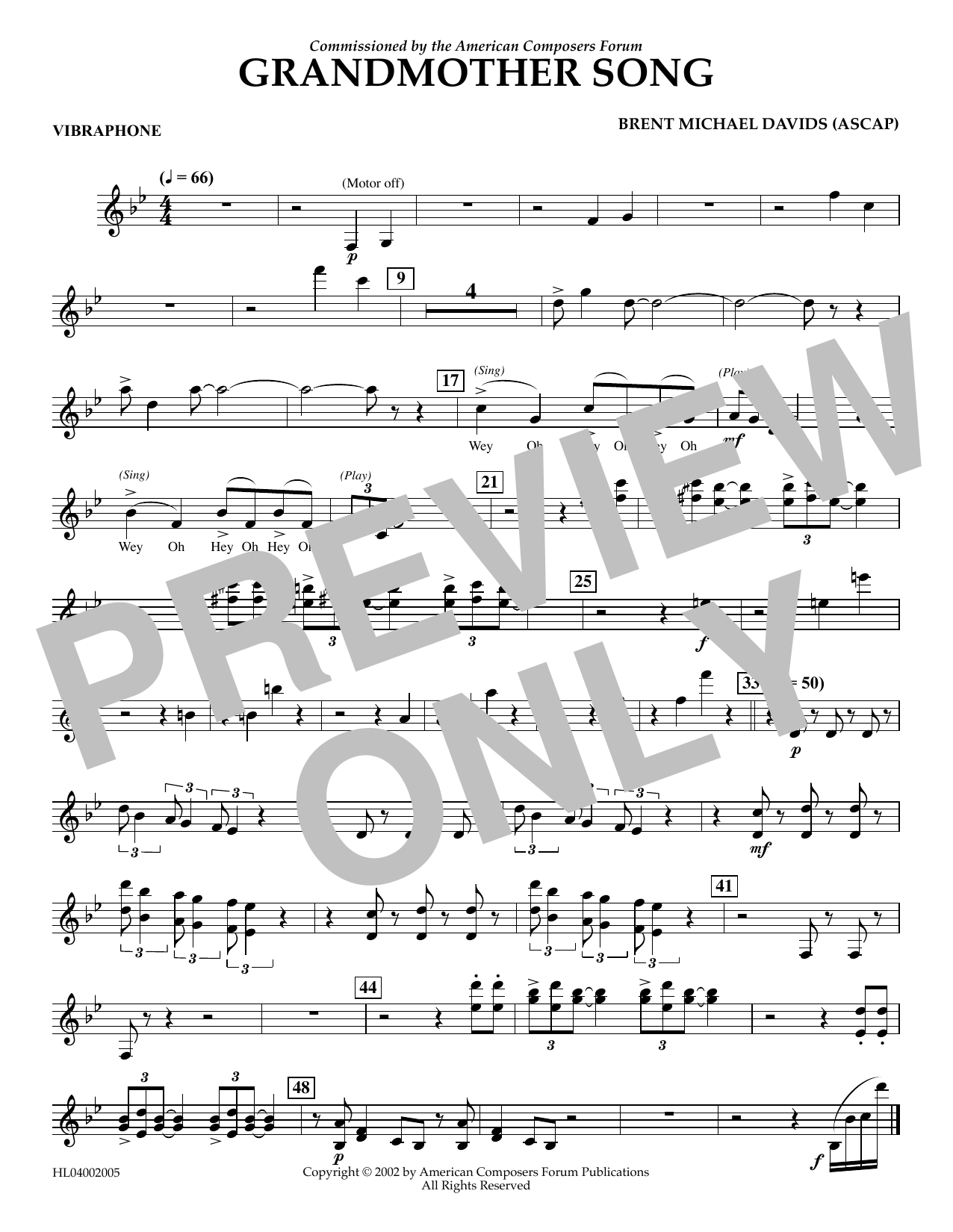 Brent Michael Davids Grandmother Song - Vibraphone Sheet Music Notes & Chords for Concert Band - Download or Print PDF