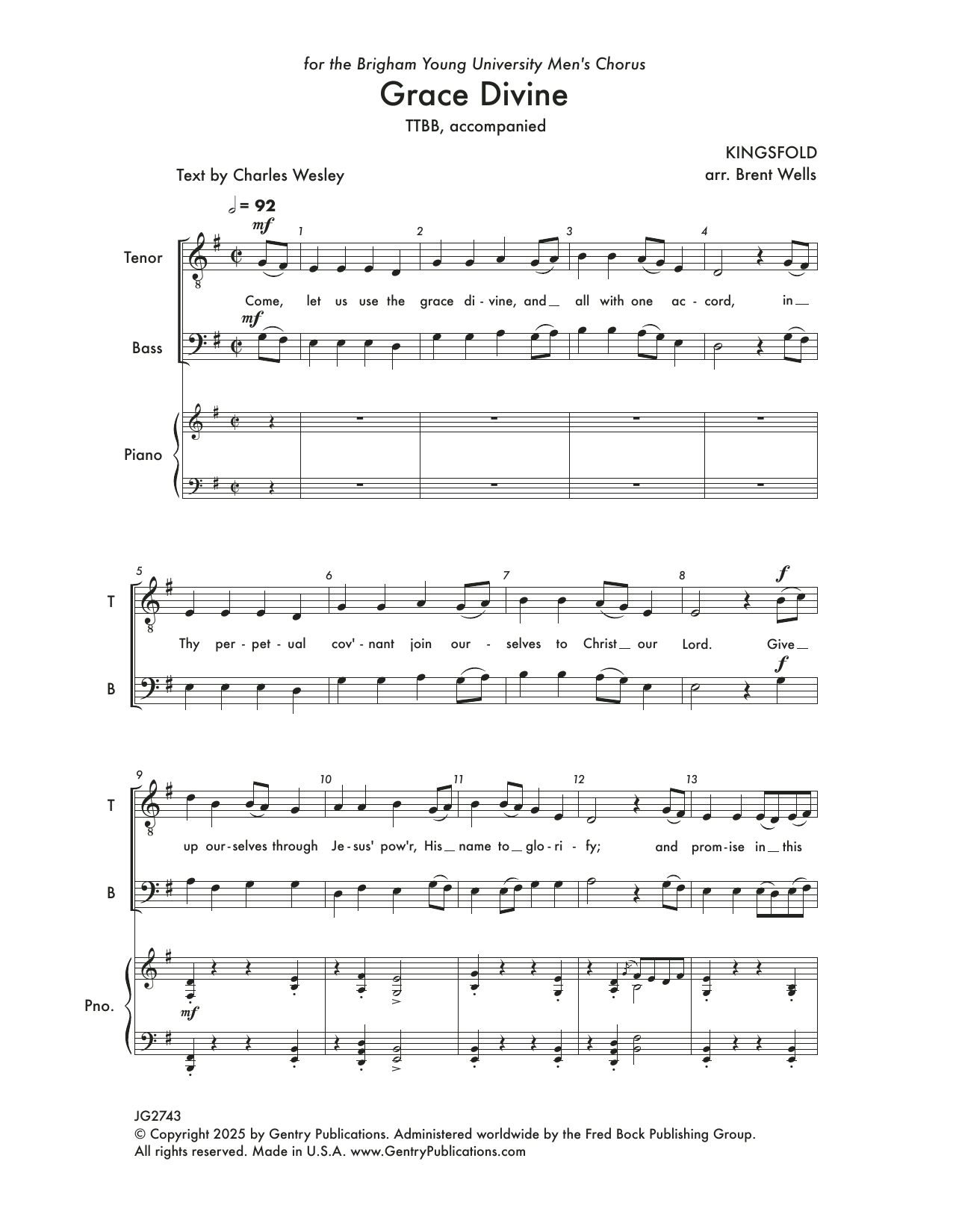 Brent Wells Grace Divine Sheet Music Notes & Chords for TTBB Choir - Download or Print PDF