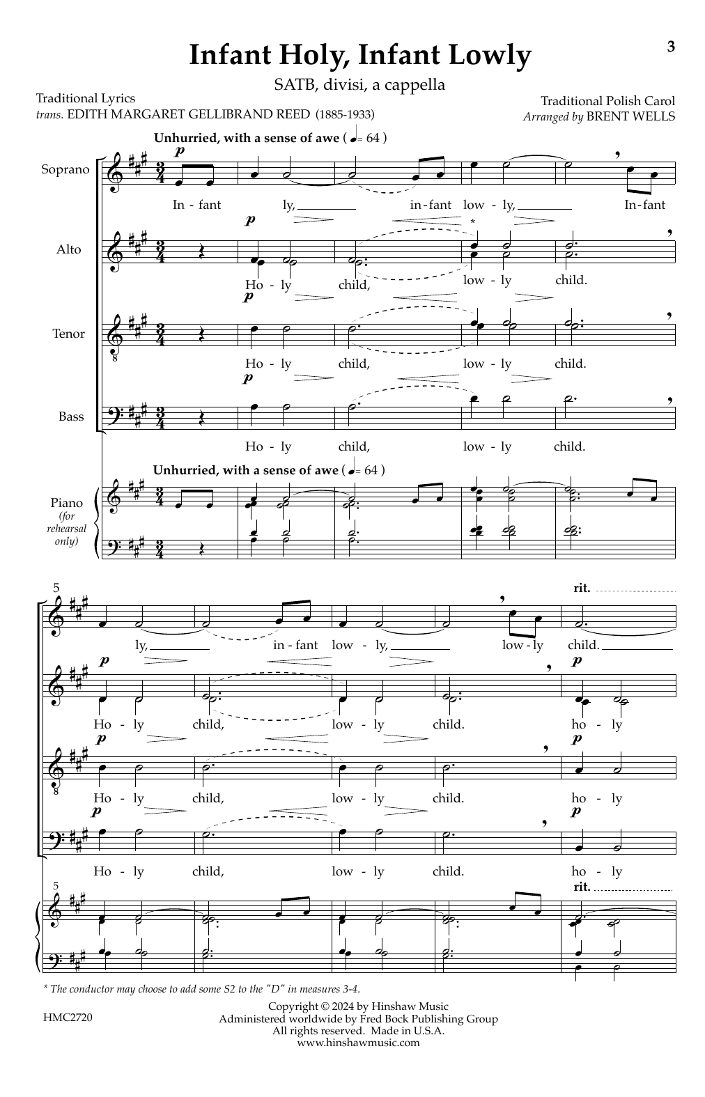 Brent Wells Infant Holy, Infant Lowly Sheet Music Notes & Chords for SATB Choir - Download or Print PDF