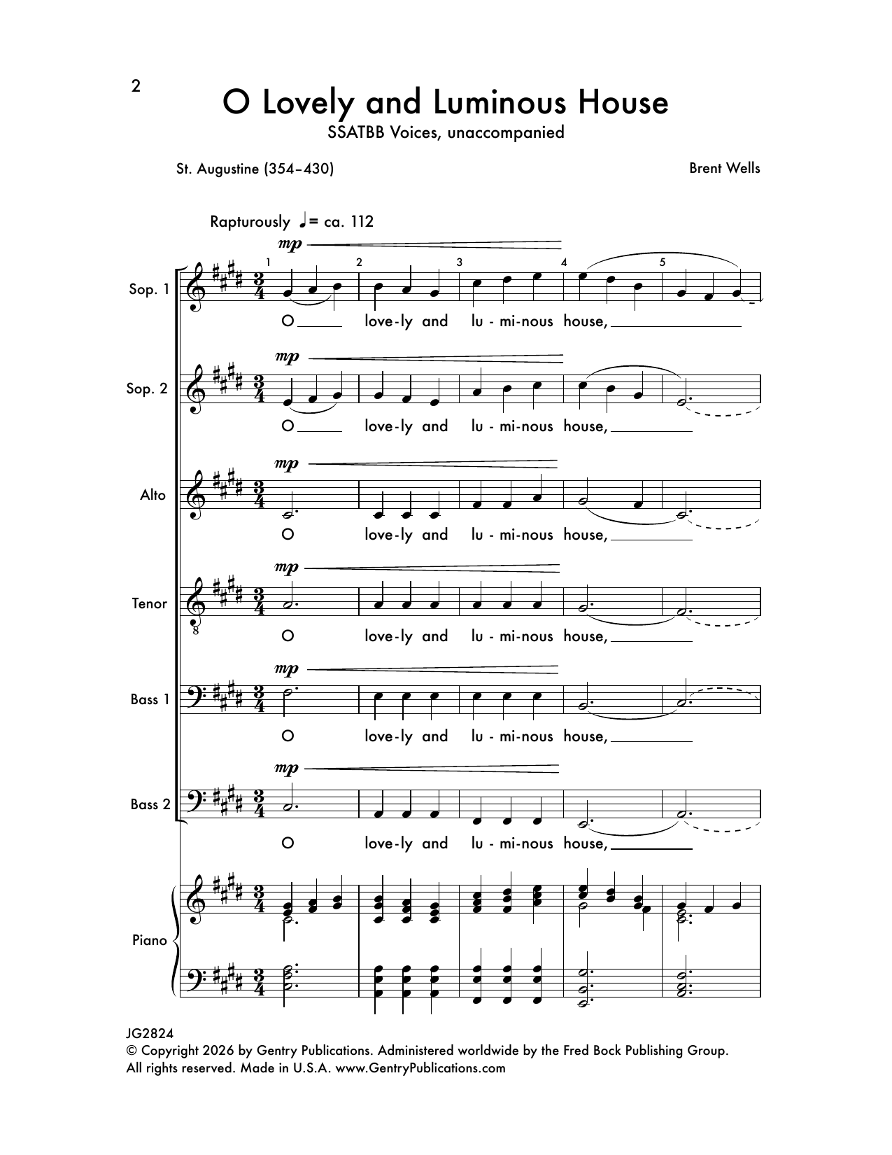 Brent Wells O Lovely And Luminous House Sheet Music Notes & Chords for SSATBB Choir - Download or Print PDF