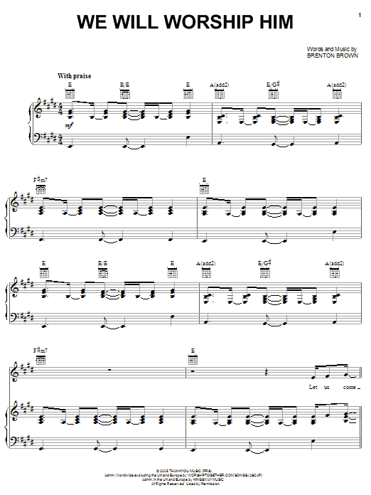 Brenton Brown We Will Worship Him Sheet Music Notes & Chords for Piano, Vocal & Guitar (Right-Hand Melody) - Download or Print PDF Brenton Brown We Will Worship Him Sheet Music Notes & Chords for Piano, Vocal & Guitar (Right-Hand Melody) - Download or Print PDF