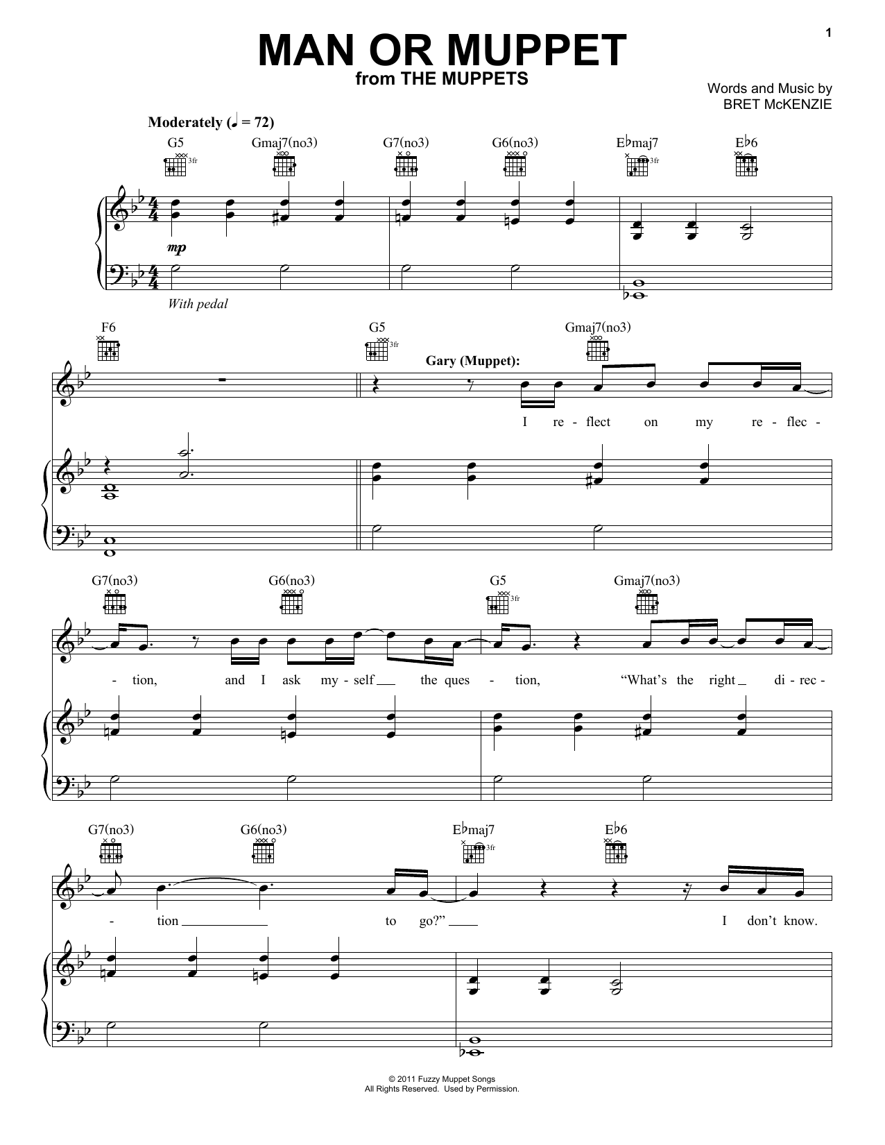 Bret McKenzie Man Or Muppet (from The Muppets) Sheet Music Notes & Chords for Piano & Vocal - Download or Print PDF