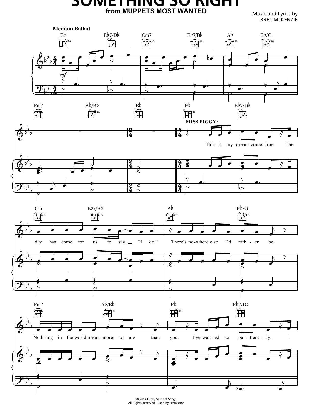 Bret McKenzie Something So Right Sheet Music Notes & Chords for Piano, Vocal & Guitar (Right-Hand Melody) - Download or Print PDF