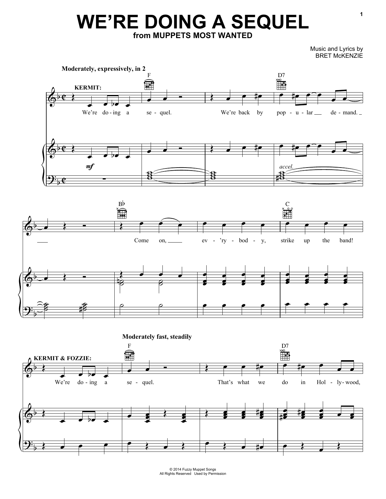 Bret McKenzie We're Doing A Sequel Sheet Music Notes & Chords for Piano, Vocal & Guitar (Right-Hand Melody) - Download or Print PDF