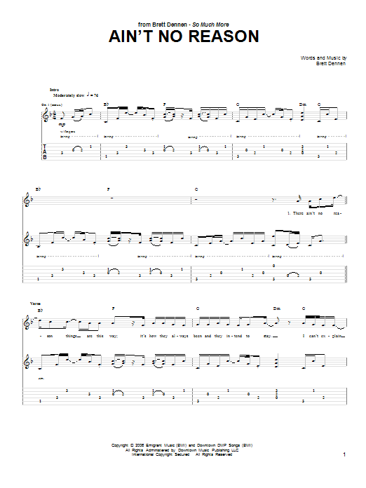 Brett Dennen Ain't No Reason Sheet Music Notes & Chords for Guitar Tab - Download or Print PDF