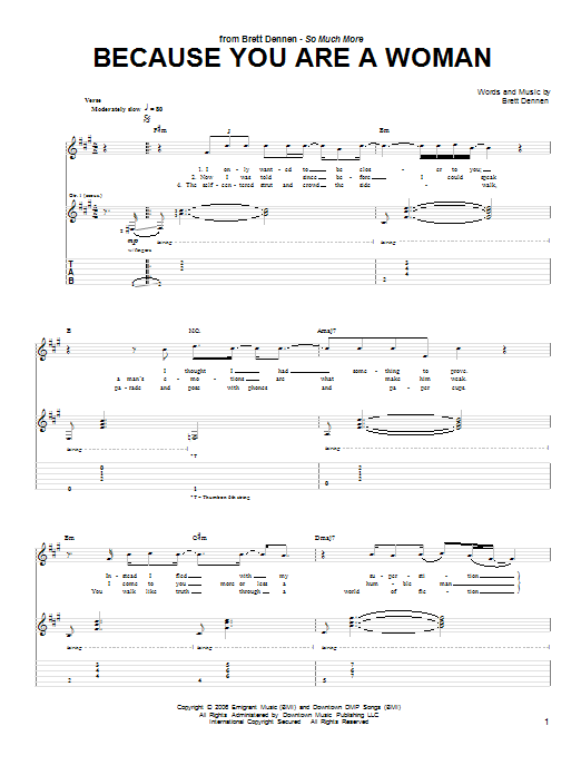 Brett Dennen Because You Are A Woman Sheet Music Notes & Chords for Guitar Tab - Download or Print PDF