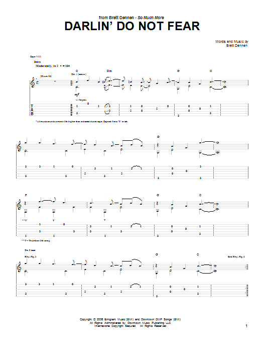 Brett Dennen Darlin' Do Not Fear Sheet Music Notes & Chords for Guitar Tab - Download or Print PDF