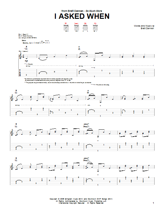 Brett Dennen I Asked When Sheet Music Notes & Chords for Guitar Tab - Download or Print PDF