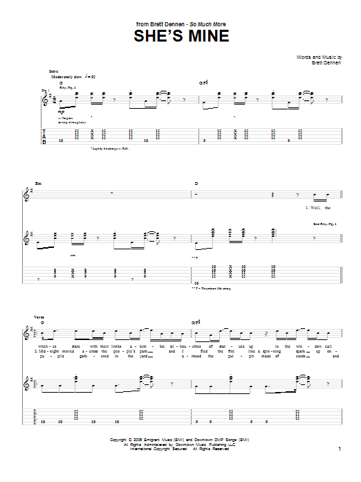 Brett Dennen She's Mine Sheet Music Notes & Chords for Guitar Tab - Download or Print PDF