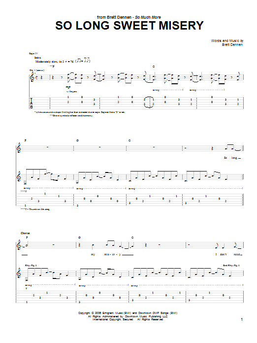 Brett Dennen So Long Sweet Misery Sheet Music Notes & Chords for Guitar Tab - Download or Print PDF