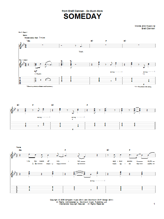 Brett Dennen Someday Sheet Music Notes & Chords for Guitar Tab - Download or Print PDF