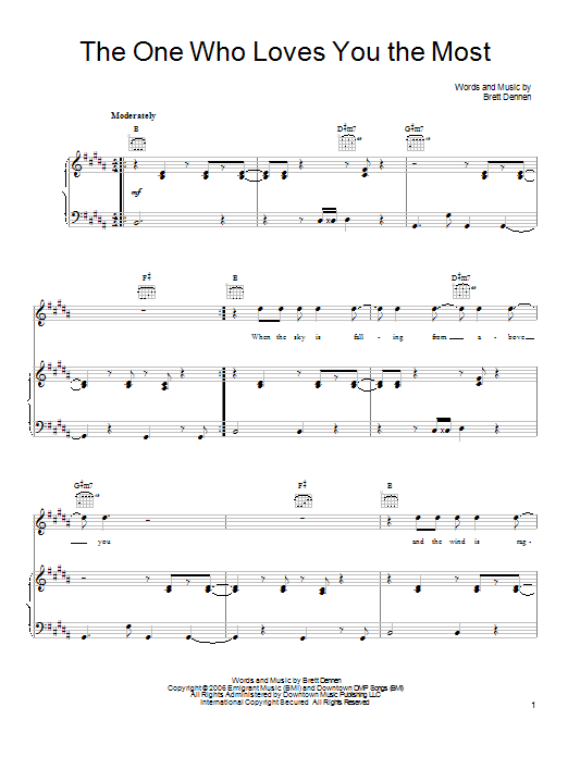 Brett Dennen The One Who Loves You The Most Sheet Music Notes & Chords for Piano, Vocal & Guitar (Right-Hand Melody) - Download or Print PDF