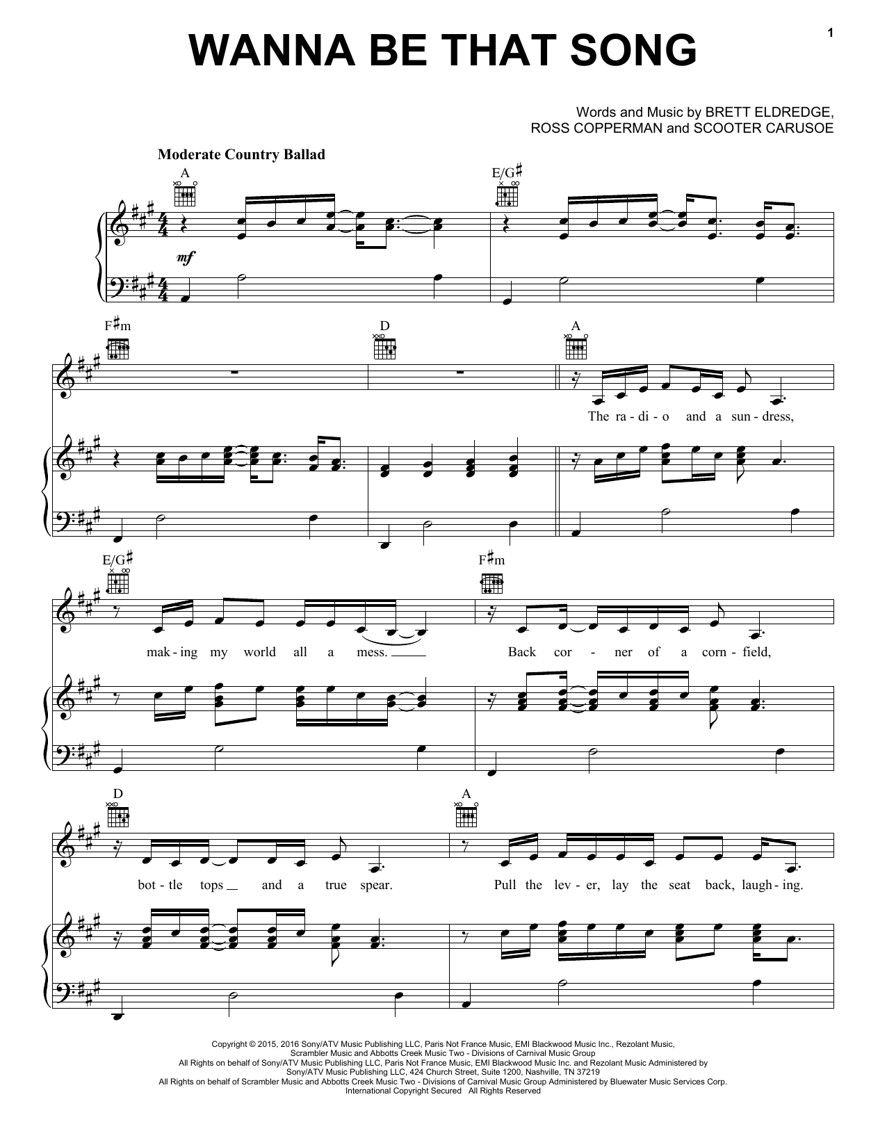 Brett Eldredge Wanna Be That Song Sheet Music Notes & Chords for Piano, Vocal & Guitar (Right-Hand Melody) - Download or Print PDF