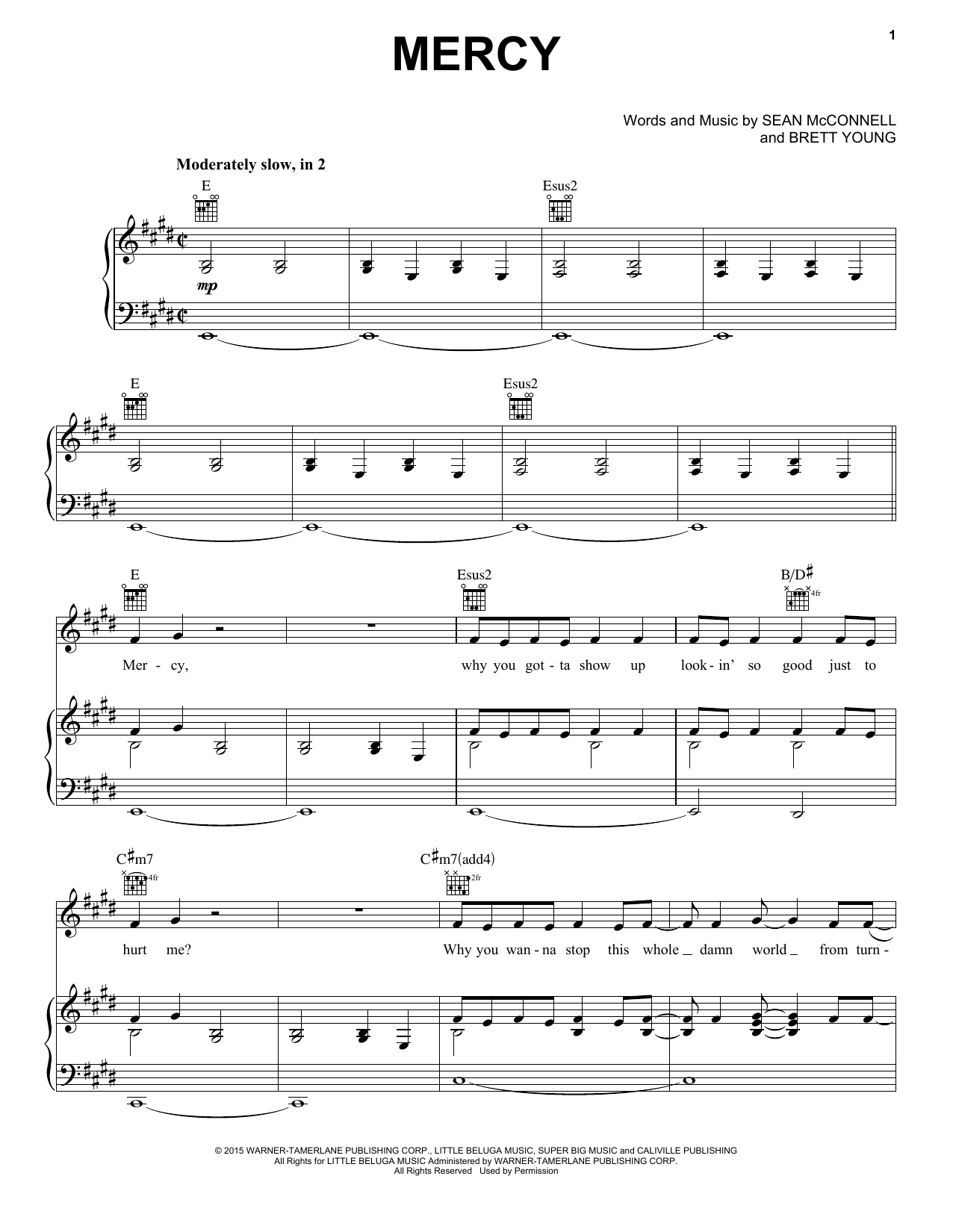 Brett Young Mercy Sheet Music Notes & Chords for Piano, Vocal & Guitar (Right-Hand Melody) - Download or Print PDF Brett Young Mercy Sheet Music Notes & Chords for Piano, Vocal & Guitar (Right-Hand Melody) - Download or Print PDF