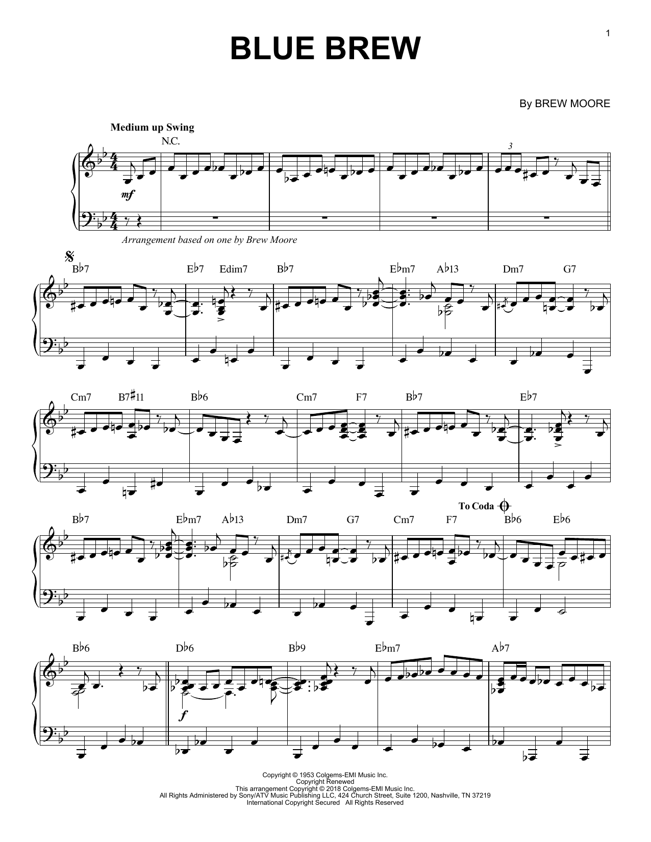 Brew Moore Blue Brew Sheet Music Notes & Chords for Real Book – Melody & Chords - Download or Print PDF