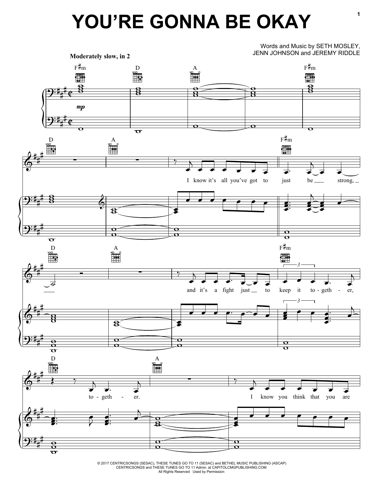 Brian & Jenn Johnson You're Gonna Be Okay Sheet Music Notes & Chords for Piano, Vocal & Guitar (Right-Hand Melody) - Download or Print PDF