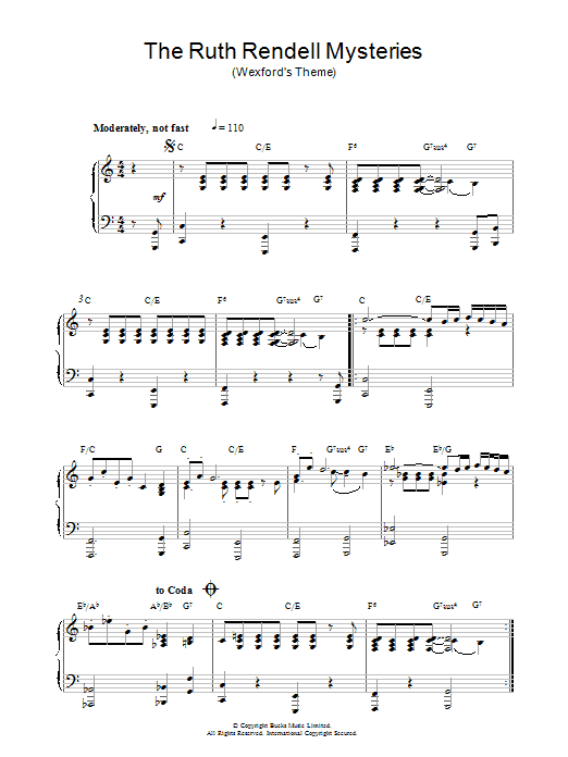 Brian Bennett The Ruth Rendell Mysteries (Wexford's Theme) Sheet Music Notes & Chords for Piano - Download or Print PDF