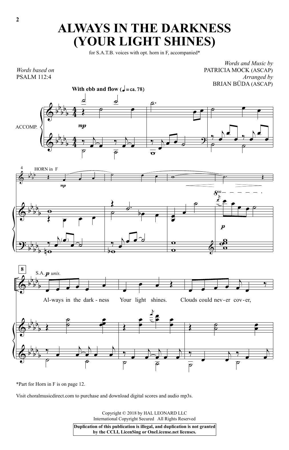 Brian Buda Always In The Darkness (Your Light Shines) Sheet Music Notes & Chords for SATB - Download or Print PDF