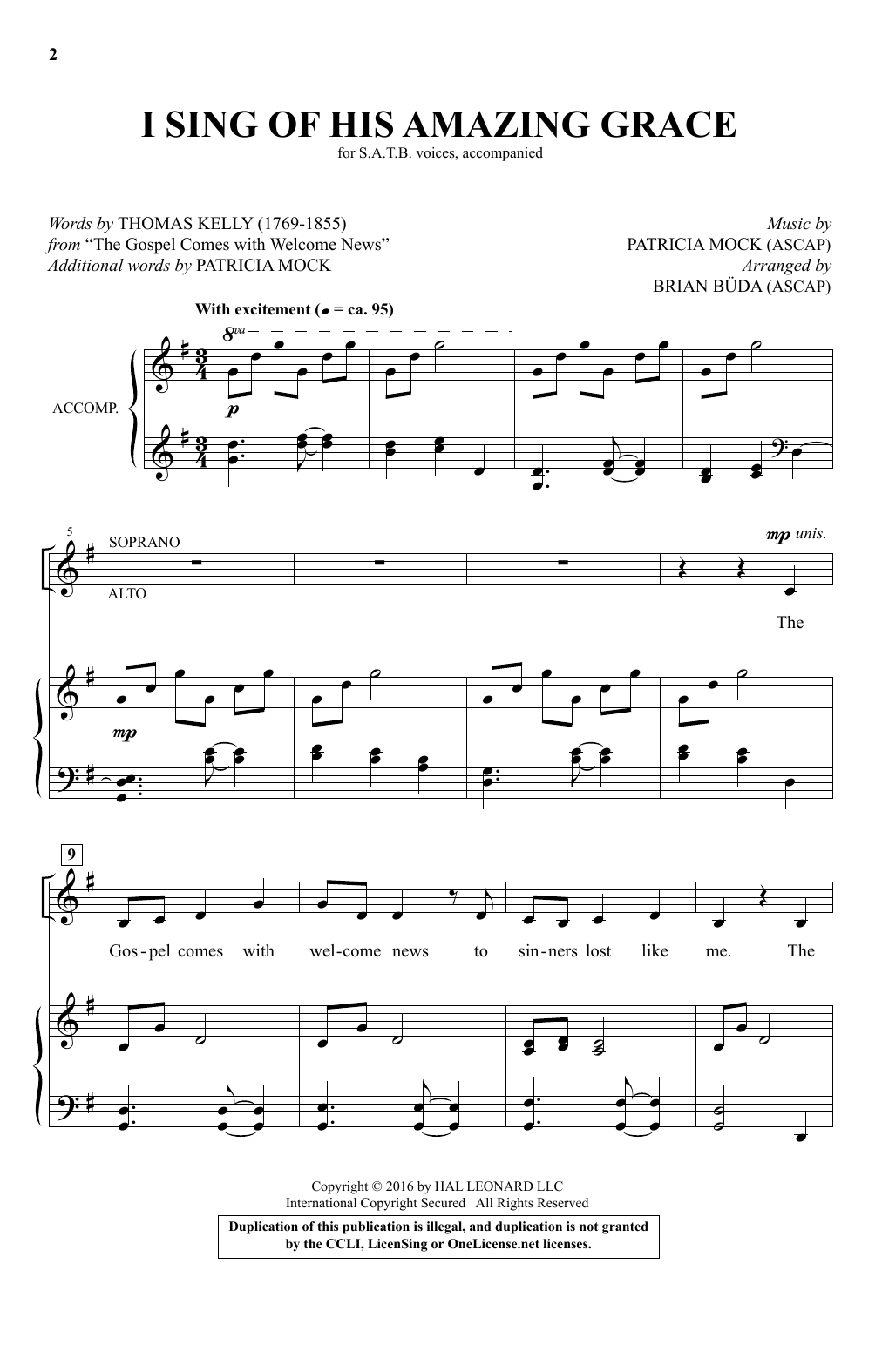 Brian Buda I Sing Of His Amazing Grace Sheet Music Notes & Chords for SATB - Download or Print PDF