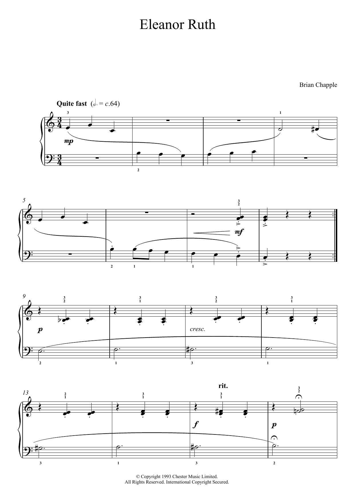Brian Chapple Eleanor Ruth (from In The Pink) Sheet Music Notes & Chords for Piano - Download or Print PDF