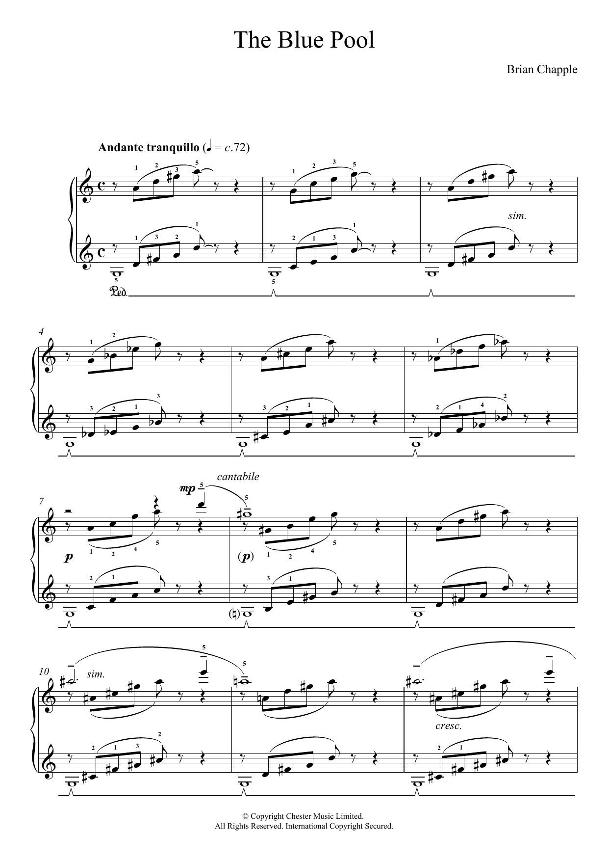 Brian Chapple The Blue Pool Sheet Music Notes & Chords for Piano - Download or Print PDF