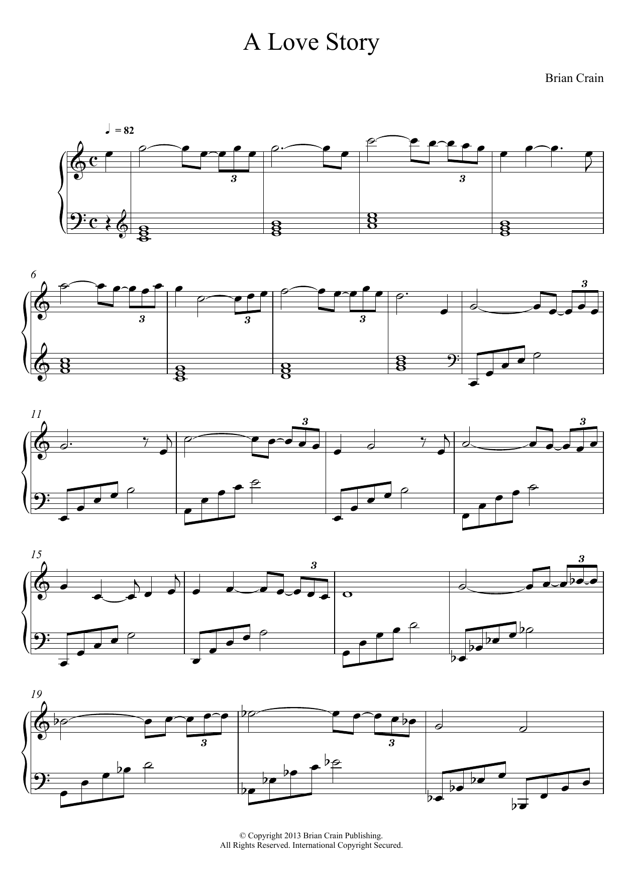 Brian Crain A Love Story Sheet Music Notes & Chords for Piano - Download or Print PDF