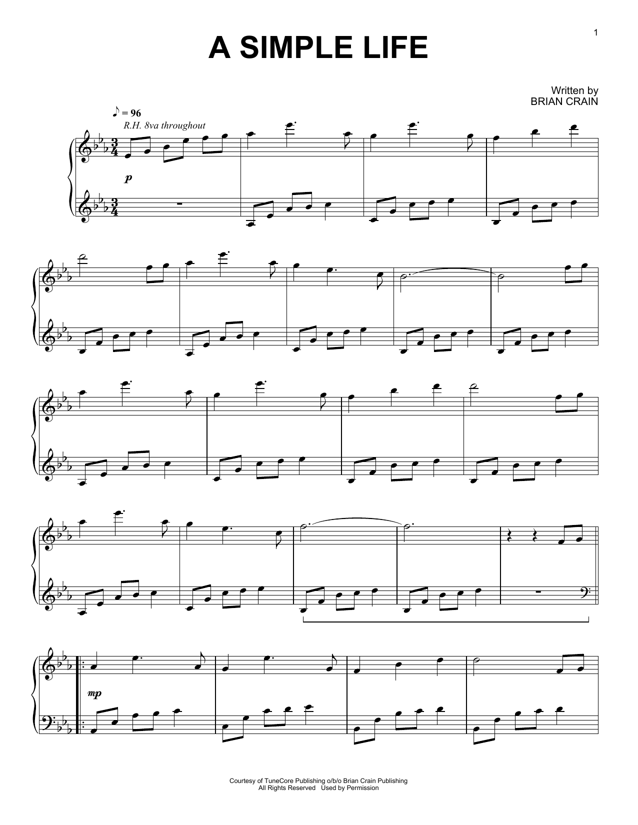 Brian Crain A Simple Life Sheet Music Notes & Chords for Piano Solo - Download or Print PDF