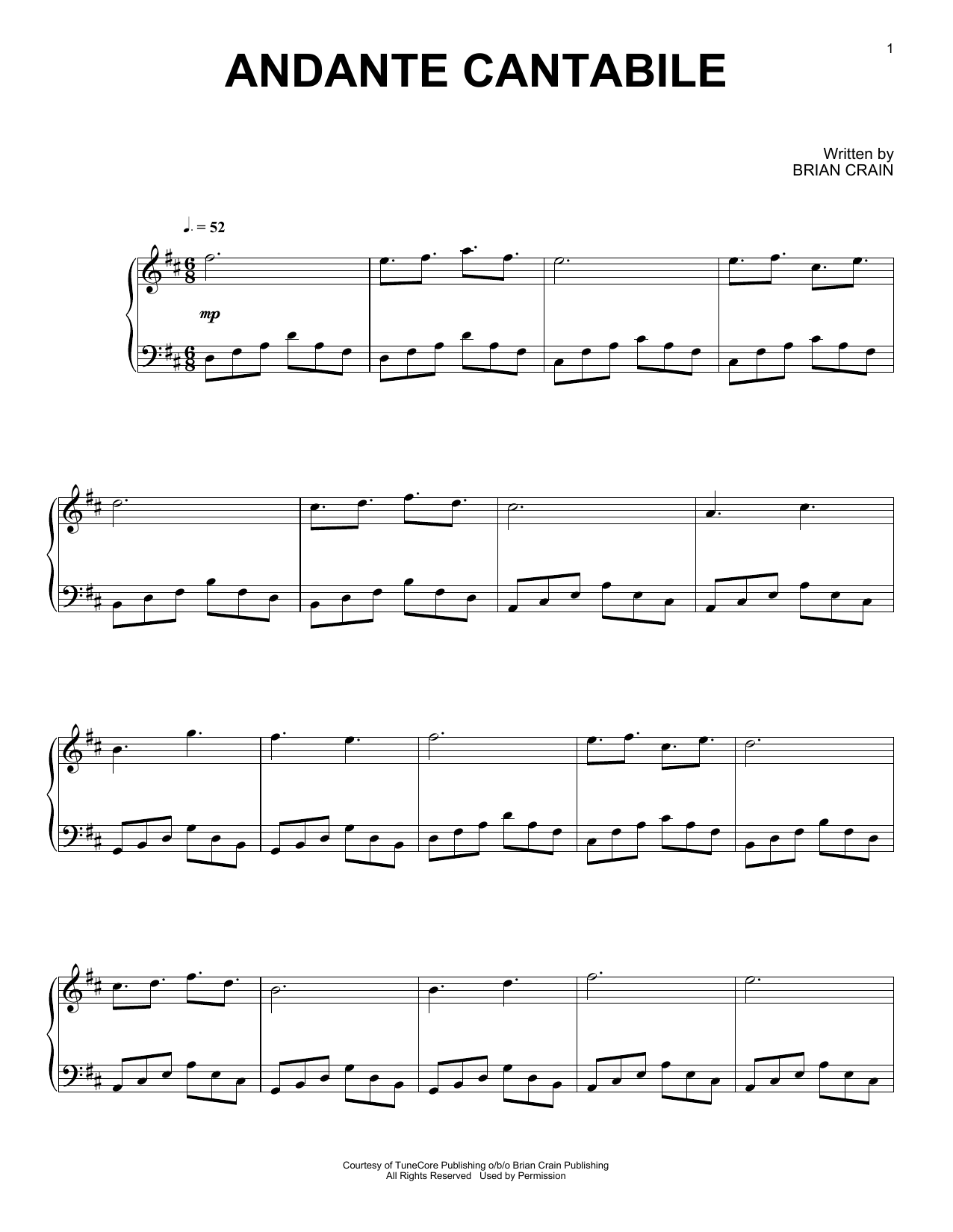 Brian Crain Andante Cantabile Sheet Music Notes & Chords for Piano Solo - Download or Print PDF