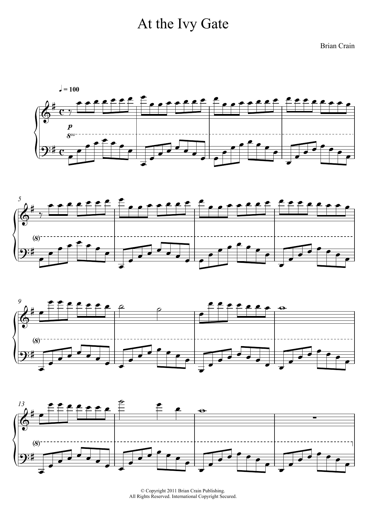 Brian Crain At The Ivy Gate Sheet Music Notes & Chords for Easy Piano - Download or Print PDF