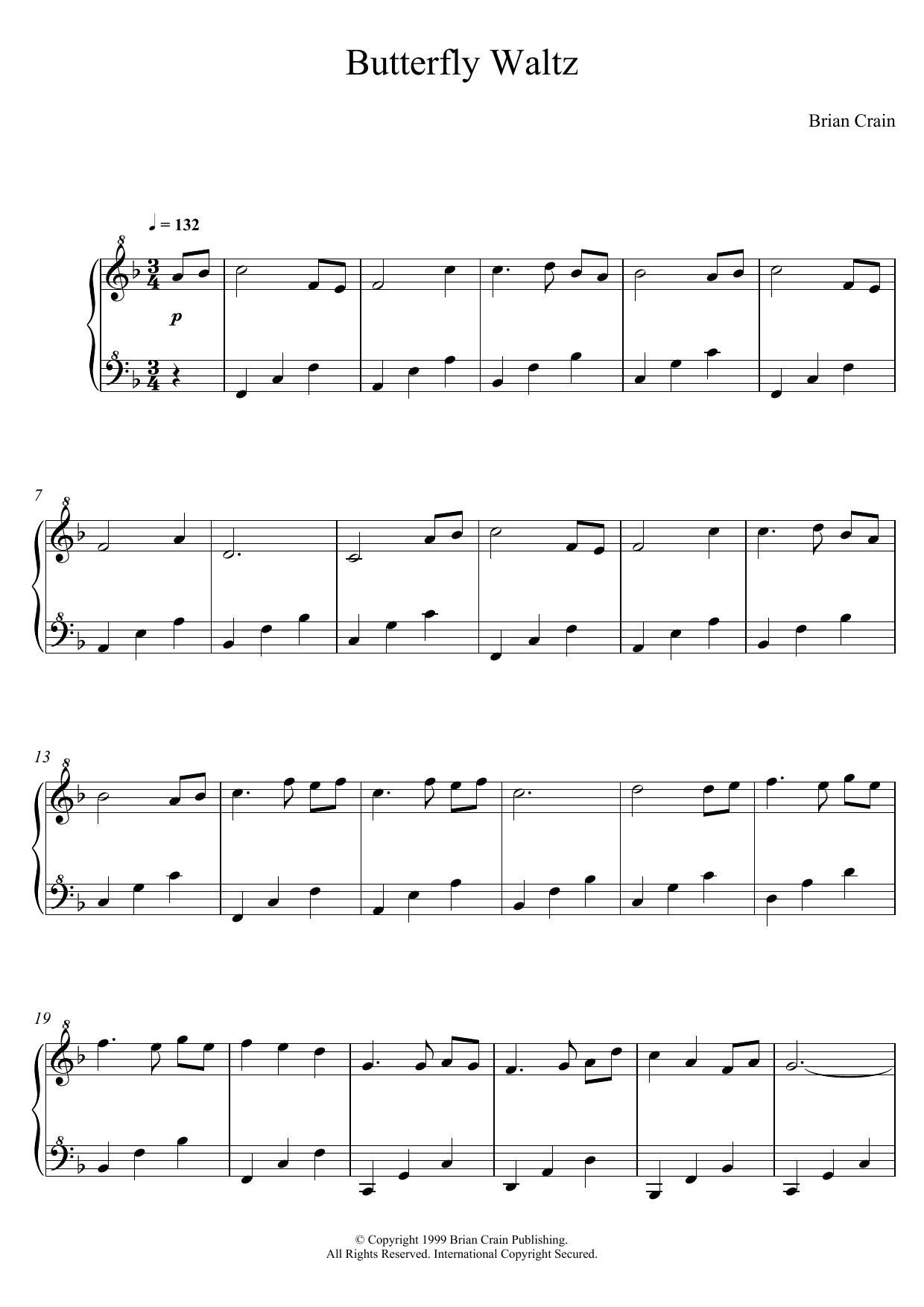 Brian Crain Butterfly Waltz Sheet Music Notes & Chords for Easy Piano - Download or Print PDF