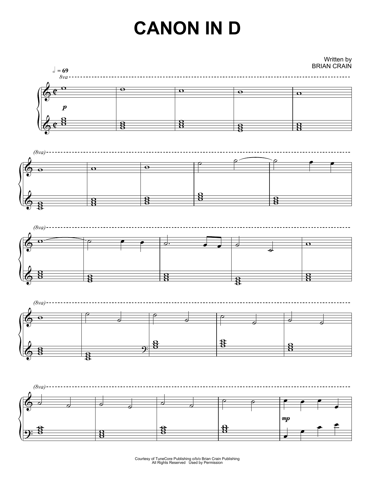 Brian Crain Canon In D Sheet Music Notes & Chords for Piano Solo - Download or Print PDF