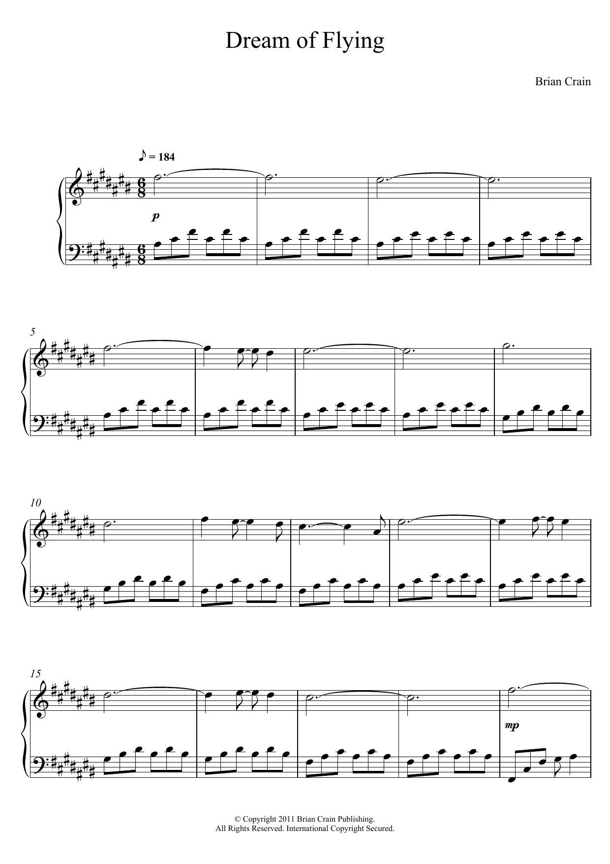 Brian Crain Dream Of Flying Sheet Music Notes & Chords for Piano Solo - Download or Print PDF