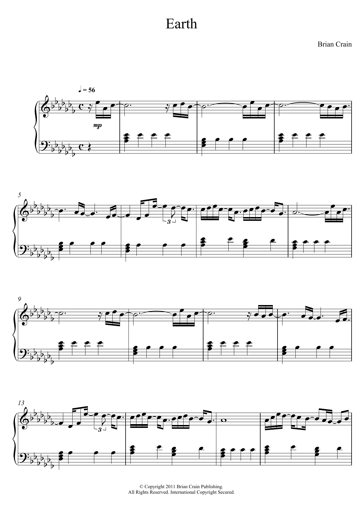Brian Crain Earth Sheet Music Notes & Chords for Piano - Download or Print PDF Brian Crain Earth Sheet Music Notes & Chords for Piano - Download or Print PDF