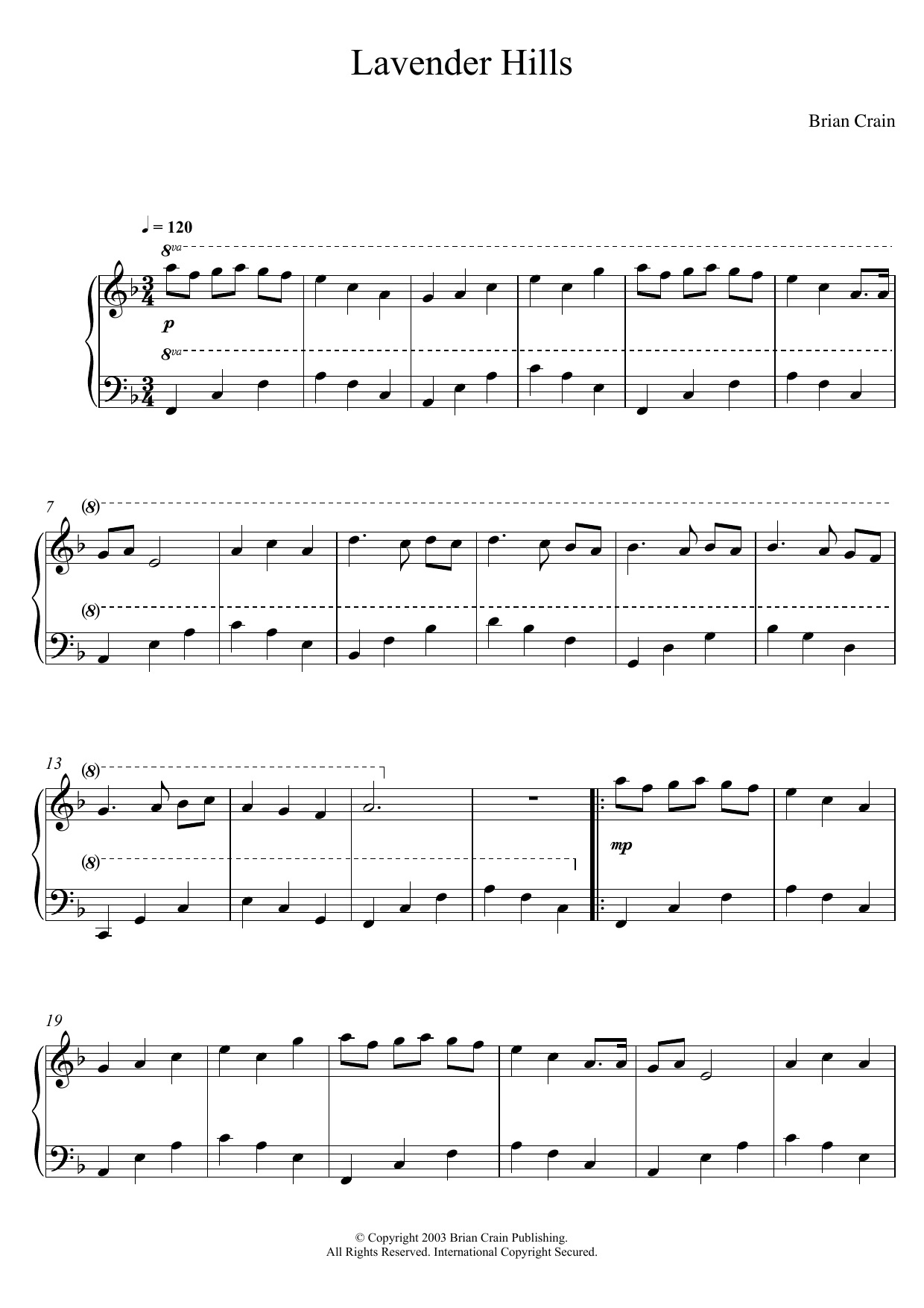 Brian Crain Lavender Hills Sheet Music Notes & Chords for Piano - Download or Print PDF