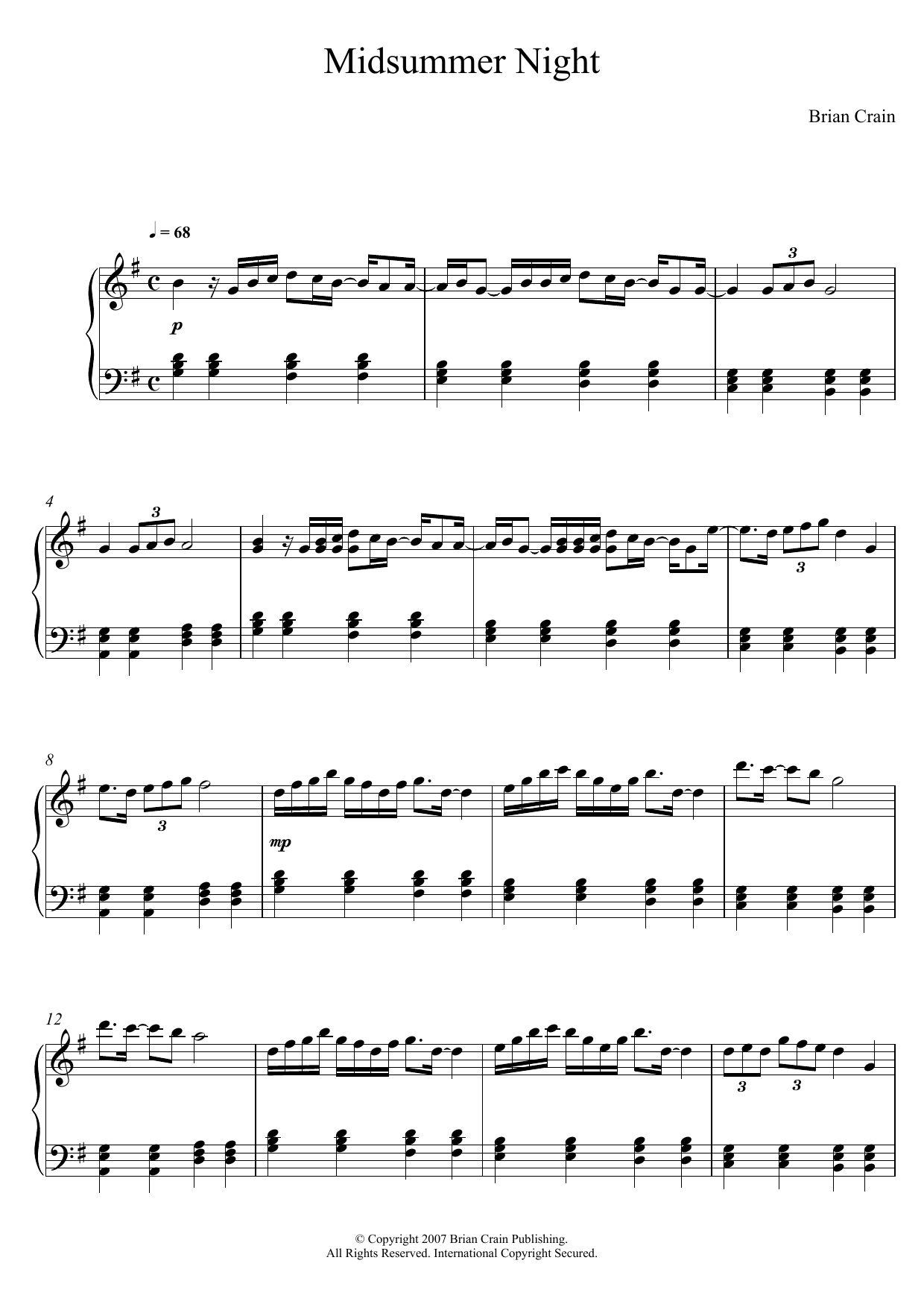 Brian Crain Midsummer Night Sheet Music Notes & Chords for Piano - Download or Print PDF