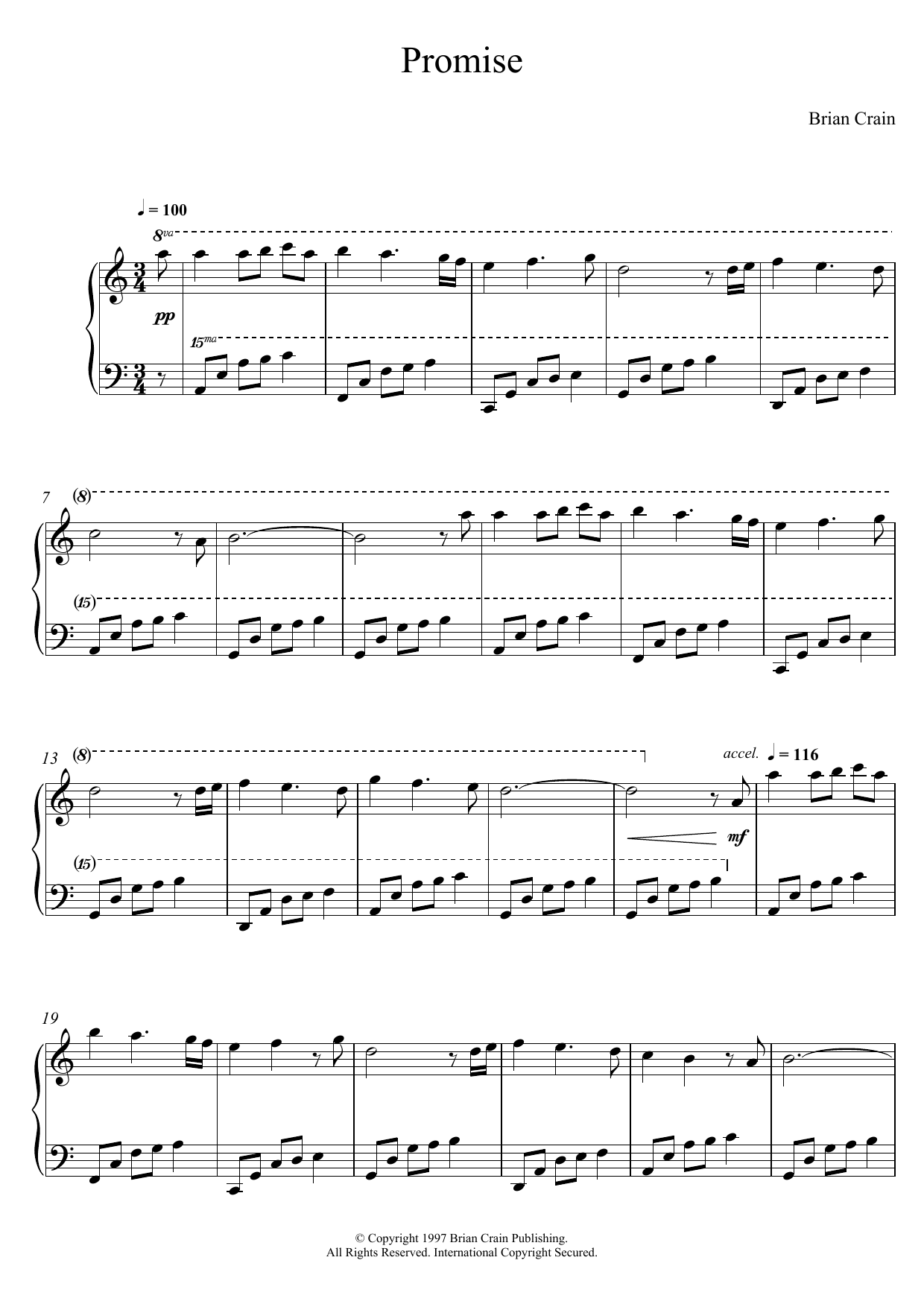 Brian Crain Promise Sheet Music Notes & Chords for Piano - Download or Print PDF