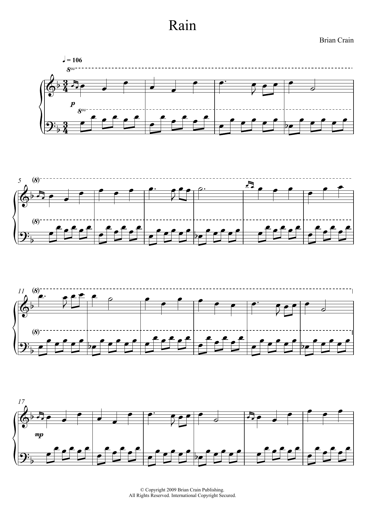 Brian Crain Rain Sheet Music Notes & Chords for Piano - Download or Print PDF