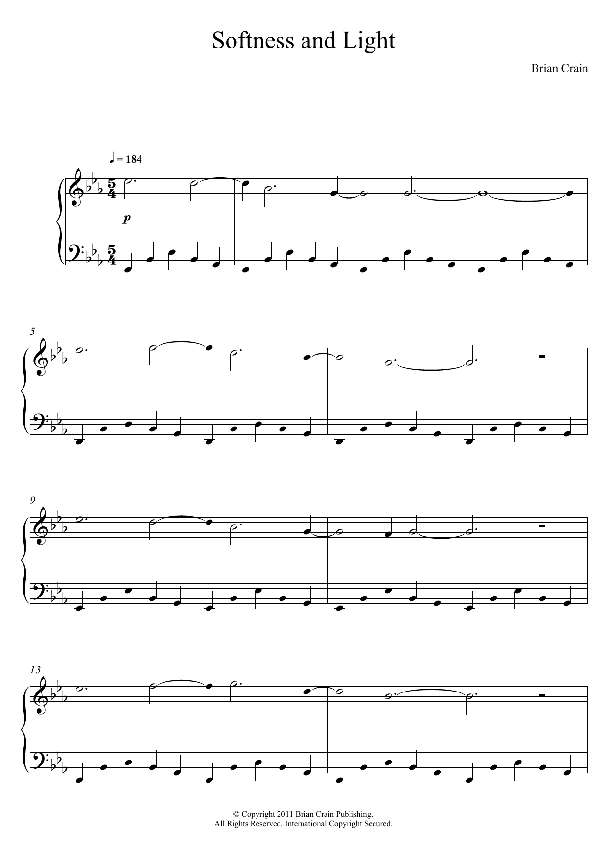 Brian Crain Softness And Light Sheet Music Notes & Chords for Piano - Download or Print PDF