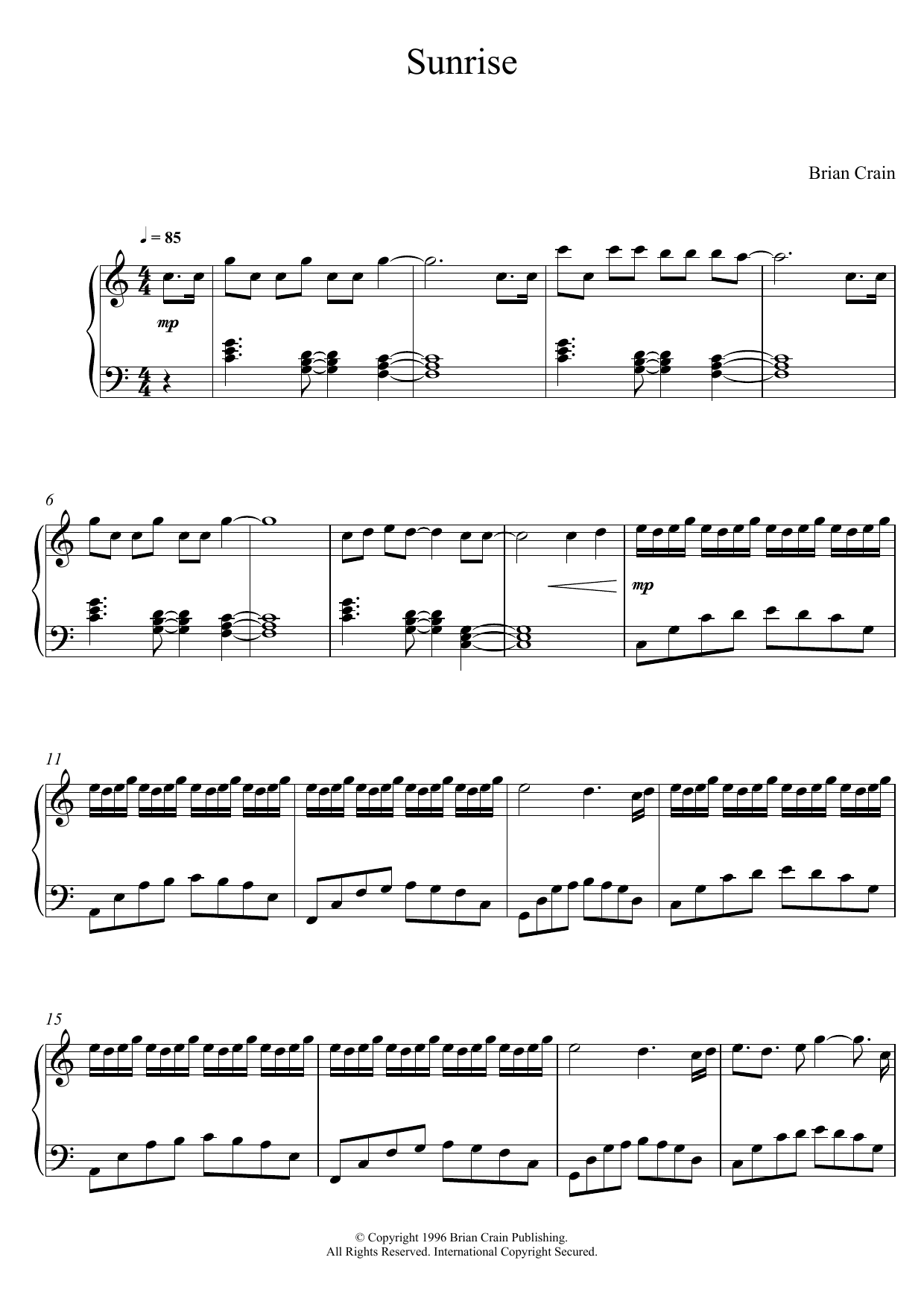 Brian Crain Sunrise Sheet Music Notes & Chords for Piano - Download or Print PDF